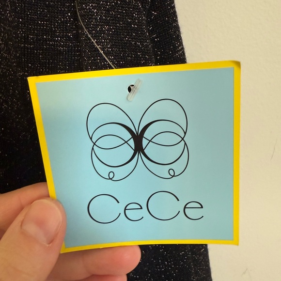 2/$30 CeCe - Black Shimmer V-Neck Long Sleeve Top Puff Shoulder XS NWT - Picture 5 of 7